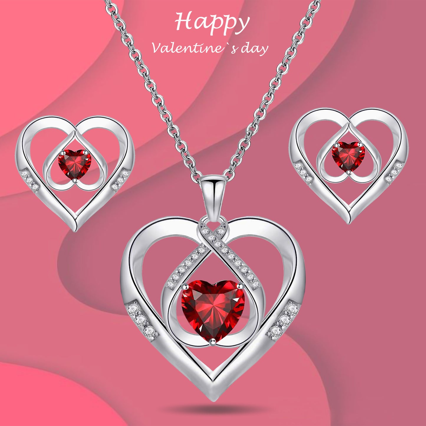 925 Silver Triple Heart CZ Diamond Heart Jewelry Set