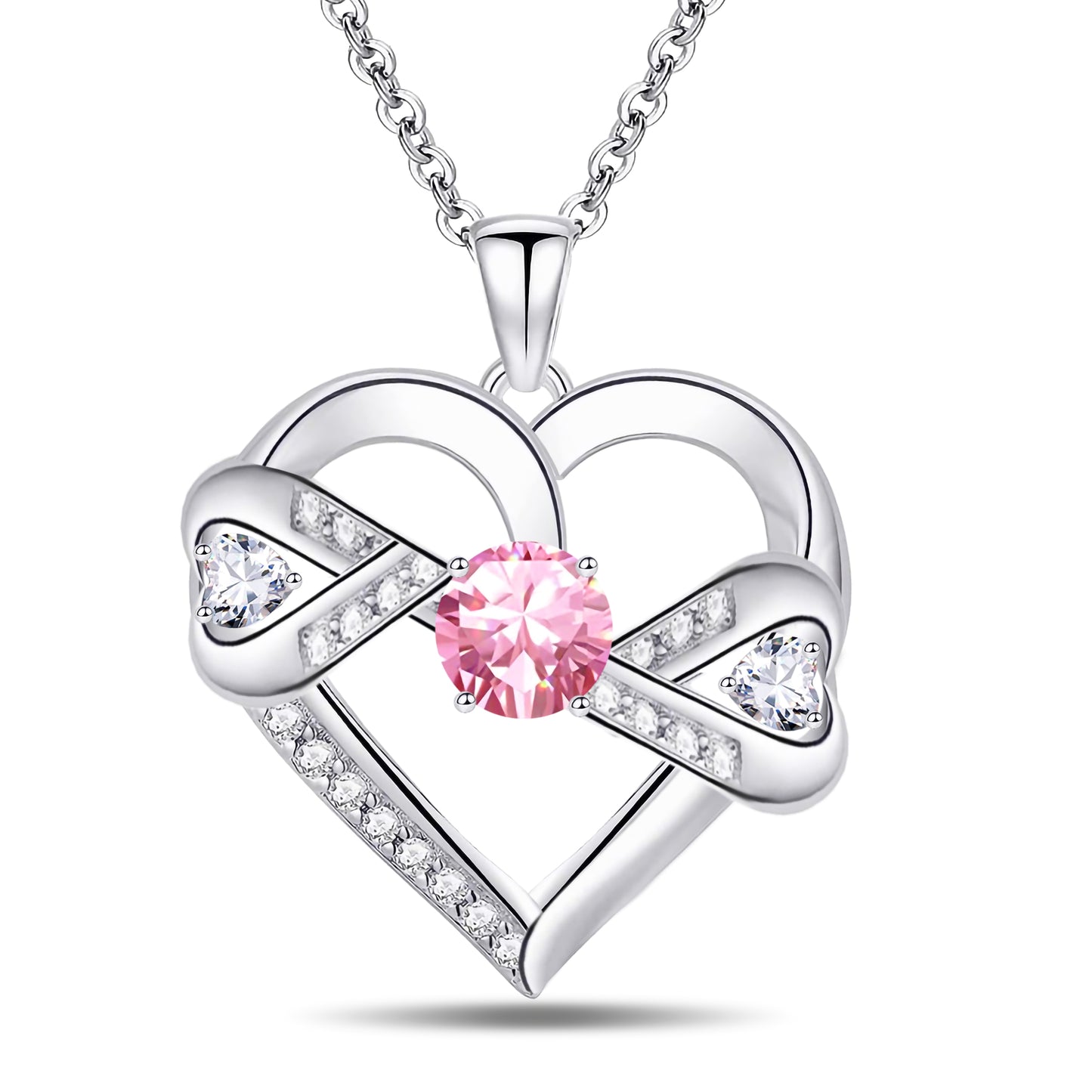 925 Silver 5A CZ Diamond Infinity Heart Pendant Necklace