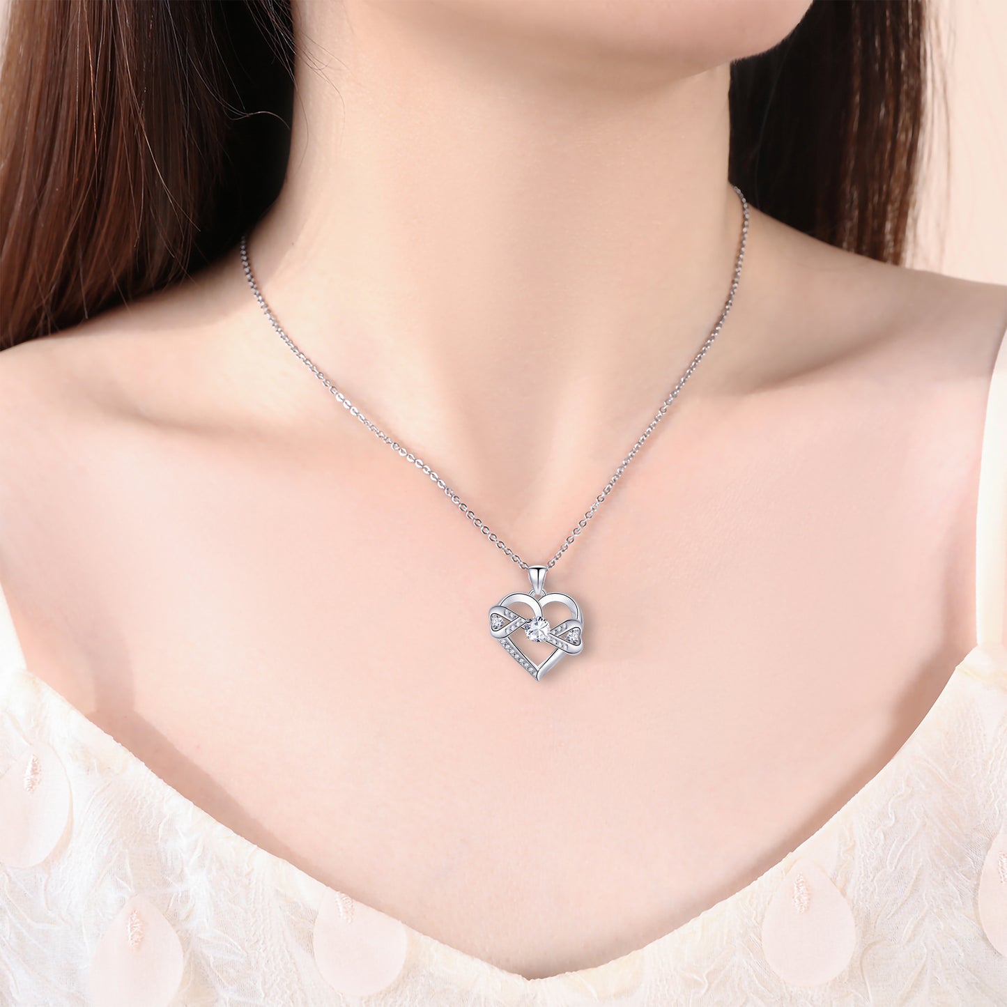 925 Silver 5A CZ Diamond Infinity Heart Pendant Necklace
