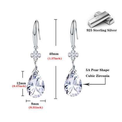 925 Silver 5A CZ Diamond Four Leaf Clover Dangle Earring (Clear)