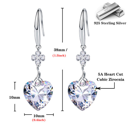 925 Silver 5A Heart Cut Cubic Zirconia Dangle Earrings