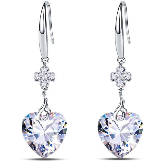 925 Silver 5A Heart Cut Cubic Zirconia Dangle Earrings