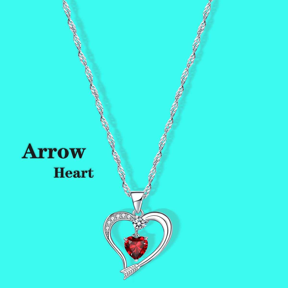 Arrow Heart Birthstone Ruby Necklace (JUL-07)