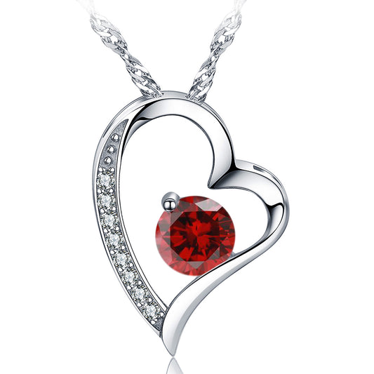 Birthstone Garnet Heart Pendant Necklace (JAN-01)