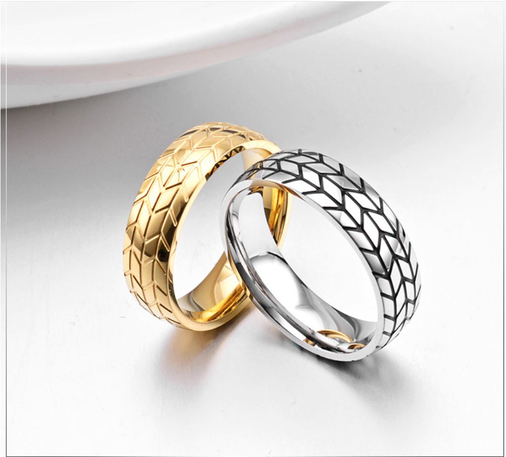 Titanium Steel Ring 6mm Tire Tread Band Grooved Wedding Ring