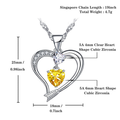 Arrow Heart Birthstone Citrine Necklace (NOV-11)