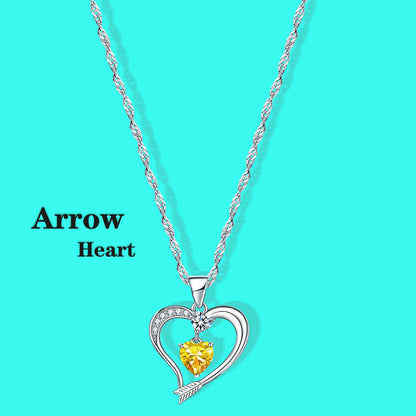 Arrow Heart Birthstone Citrine Necklace (NOV-11)