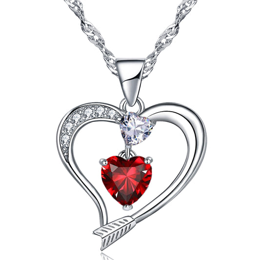 Arrow Heart Birthstone Ruby Necklace (JUL-07)