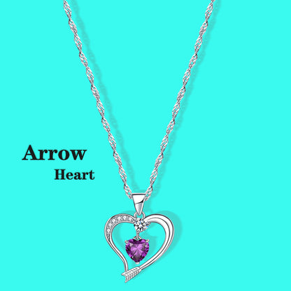 Arrow Heart Birthstone Amethyst Necklace (FEB-02)