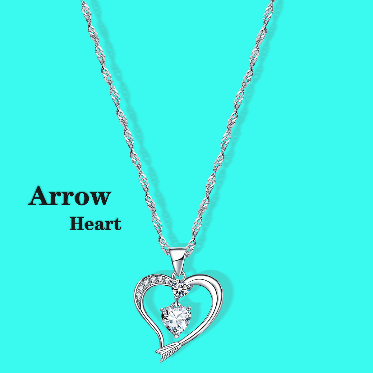 Arrow Heart Birthstone Diamond Necklace (APR-04)