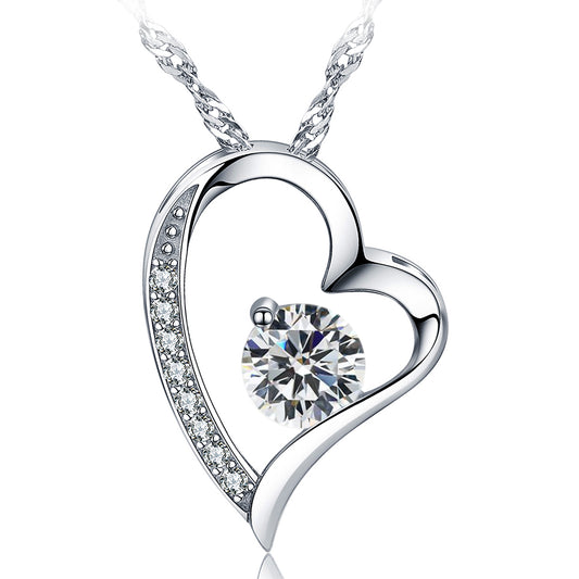 Birthstone Diamond Heart Pendant Necklace (APR-04)