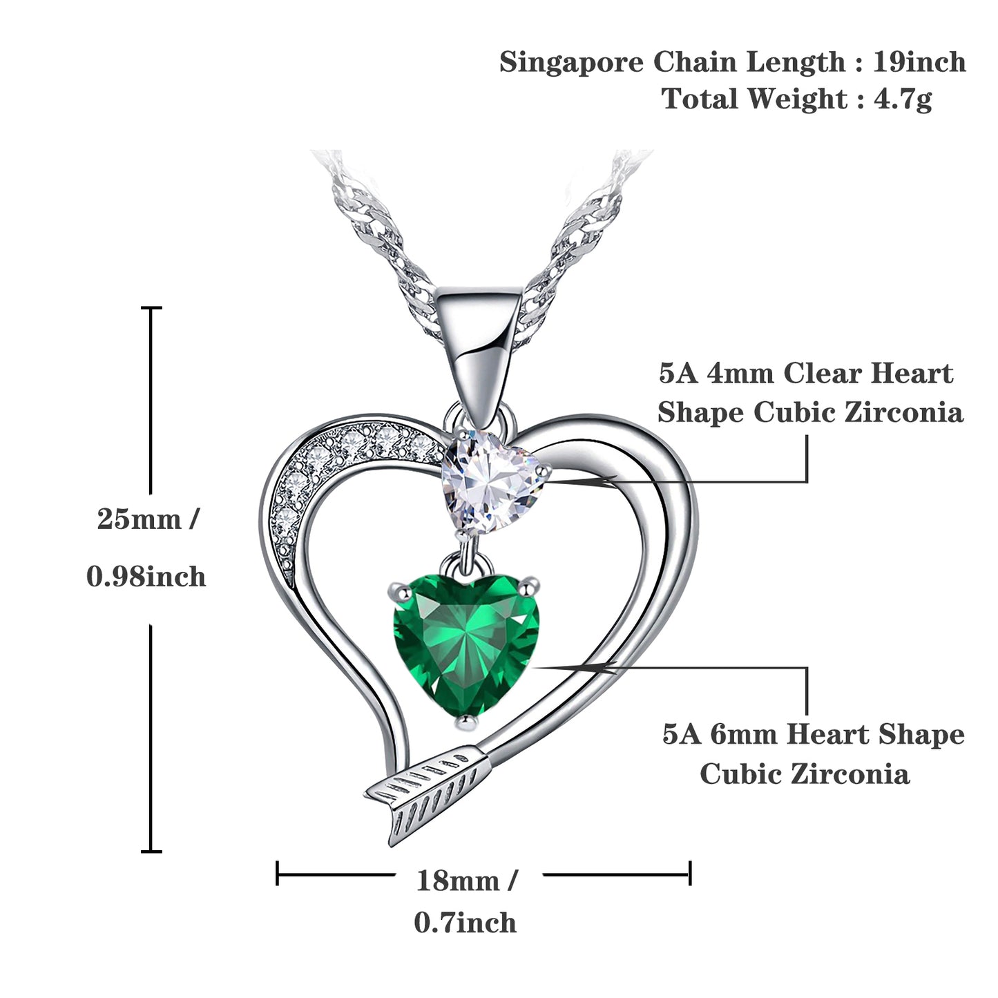 Arrow Heart Birthstone Emerald Necklace (MAY-05)