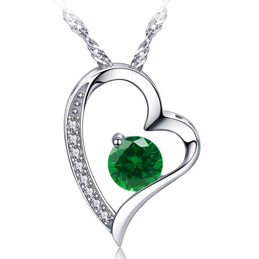 Birthstone Emerald Heart Pendant Necklace (MAY-05)