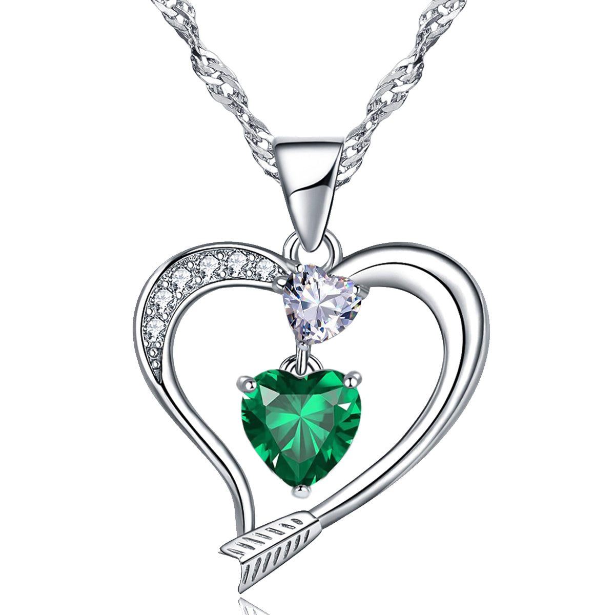 Arrow Heart Birthstone Emerald Necklace (MAY-05)