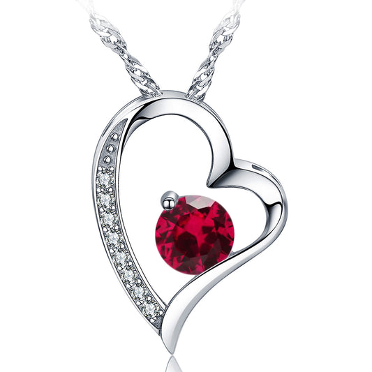Birthstone Ruby Heart Pendant Necklace (Jul-07)