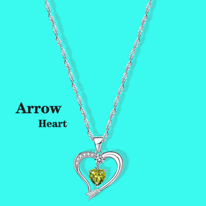 Arrow Heart Birthstone Peridot Necklace (AUG-08)