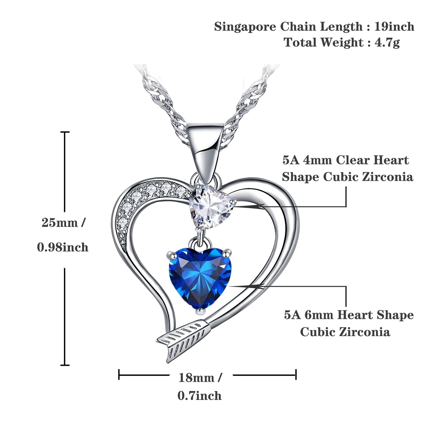 Arrow Heart Birthstone Sapphire Necklace (SEPT-09)