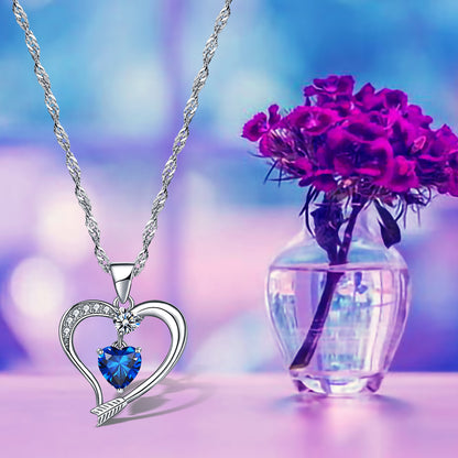 Arrow Heart Birthstone Sapphire Necklace (SEPT-09)