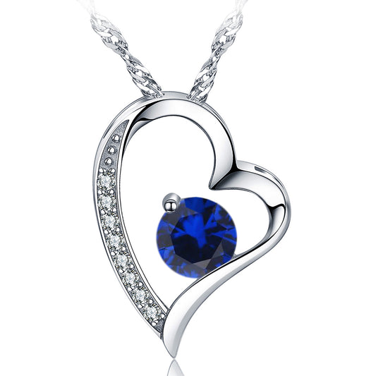Birthstone Sapphire Heart Pendant Necklace (SEPT-09)