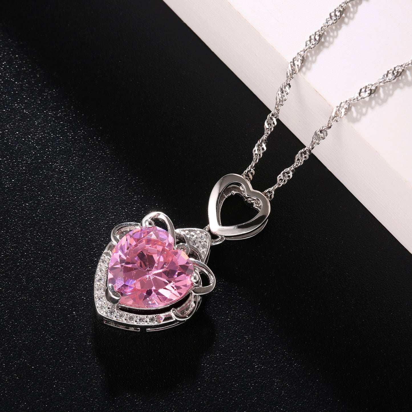 14k White Gold Plated Crystal Heart Pendant Necklace