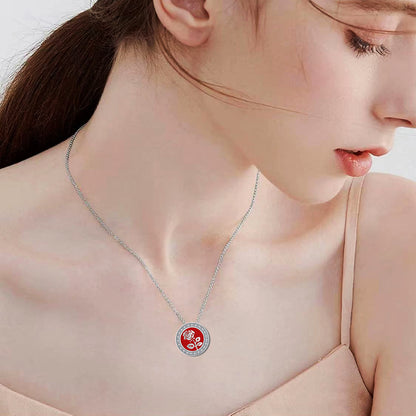Sterling Silver CZ Diamond Enamel Rose Flower Necklace