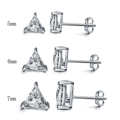 925 Sterling Silver 3 Prong Triangle Stud Earrings