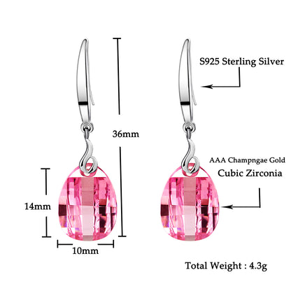 925 Sterling Silver Ingot Shape Crystal Dangle Earrings