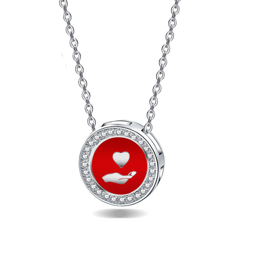 Sterling Silver CZ Diamond Enamel Love Pendant Necklace