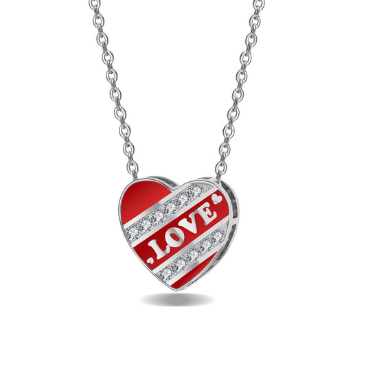 Sterling Silver CZ Diamond Enamel Love Heart Necklace