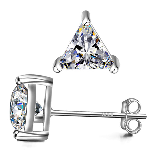 925 Sterling Silver 3 Prong Triangle Stud Earrings