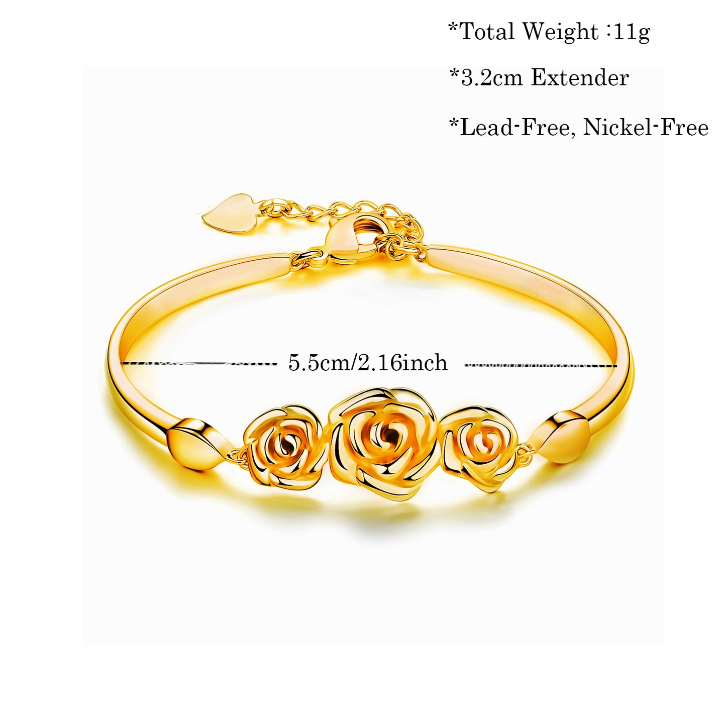 14k Gold Plated Fashion Rose Flower Link Bangle Bracelets