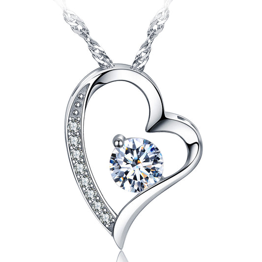 14k White Gold Plated CZ Daimond Heart Pendant Necklace