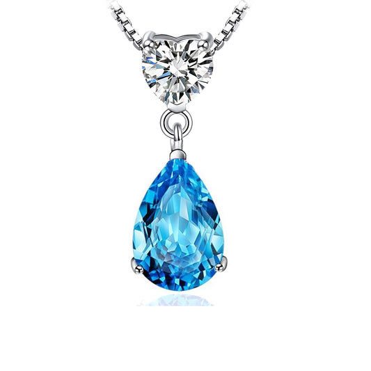 925 Sterling Silver Pear Shape Crystal Pendant Necklace