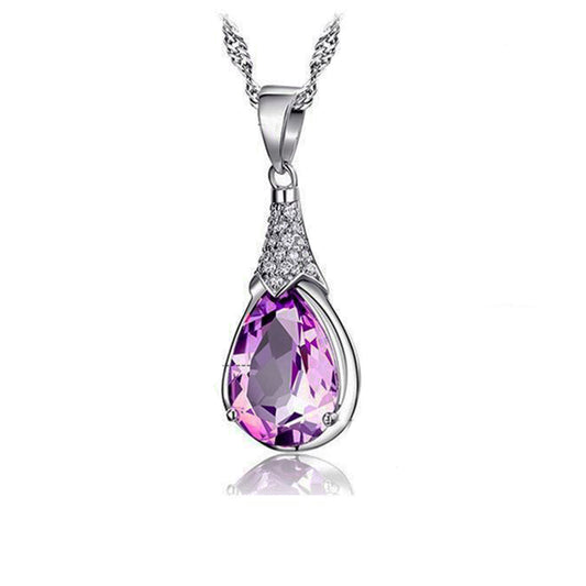 14k White Gold Plated Pear Shape Crystal Necklace