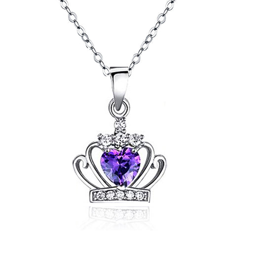 Heart Shape Princess Crown Pendant Necklace