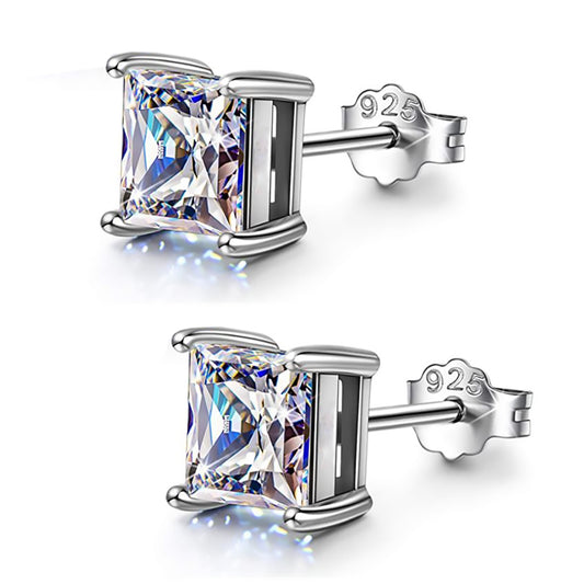 925 Sterling Silver 4 Prong Square Shape Stud Earring