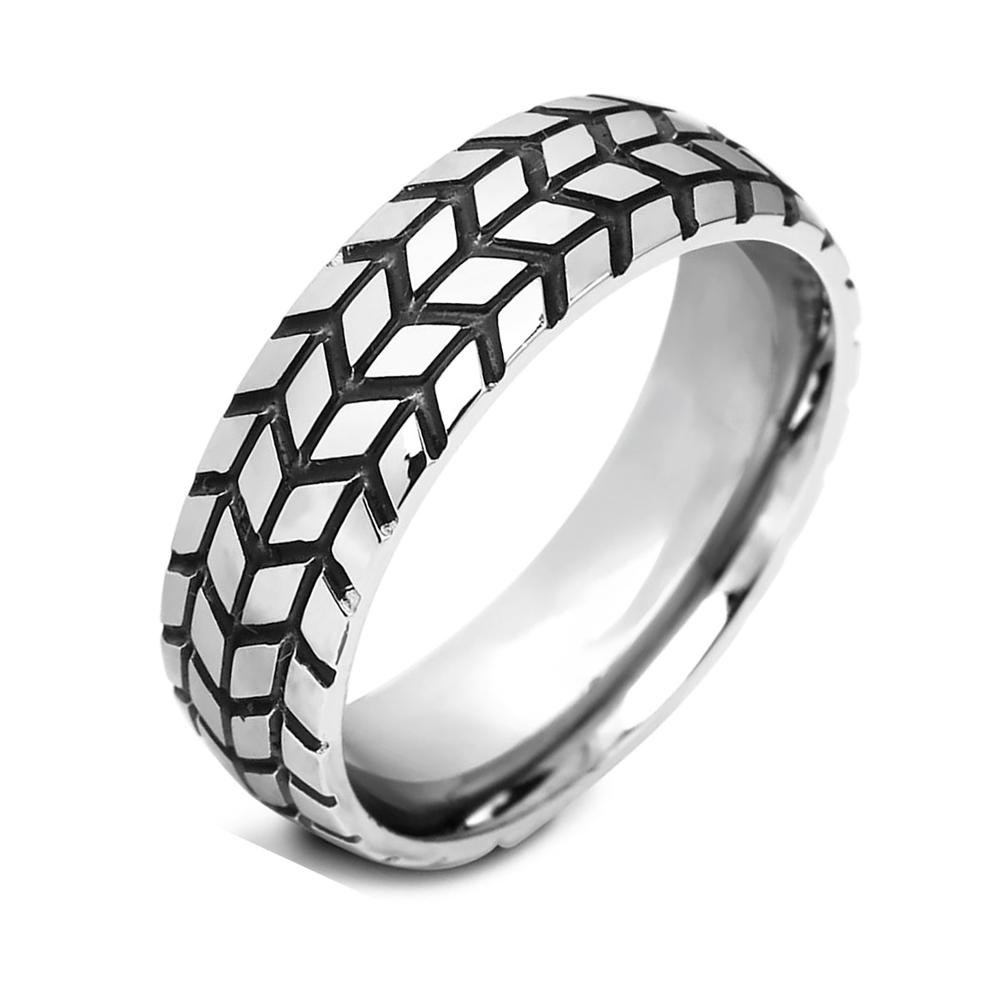 Titanium Steel Ring 6mm Tire Tread Band Grooved Wedding Ring