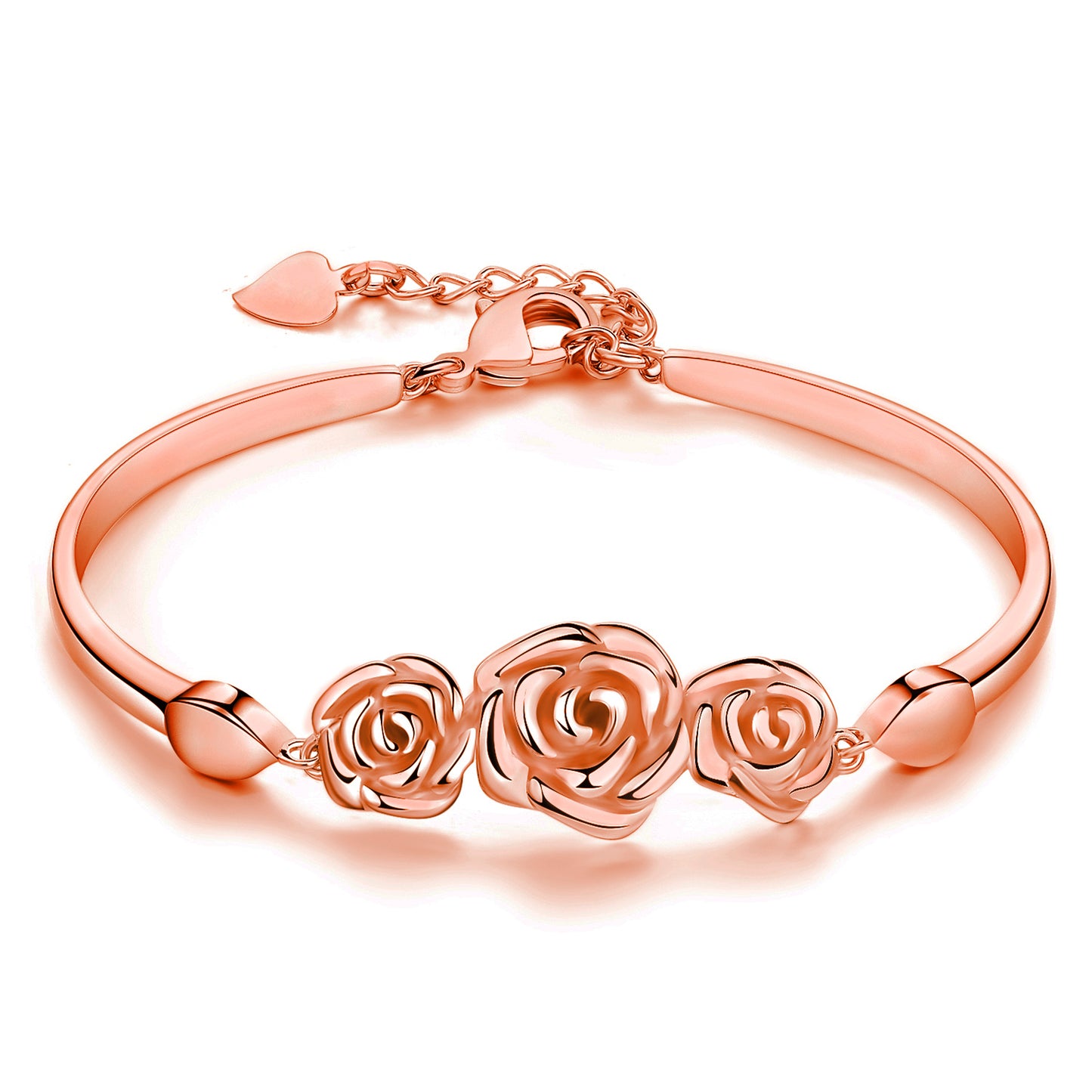 14k Gold Plated Fashion Rose Flower Link Bangle Bracelets