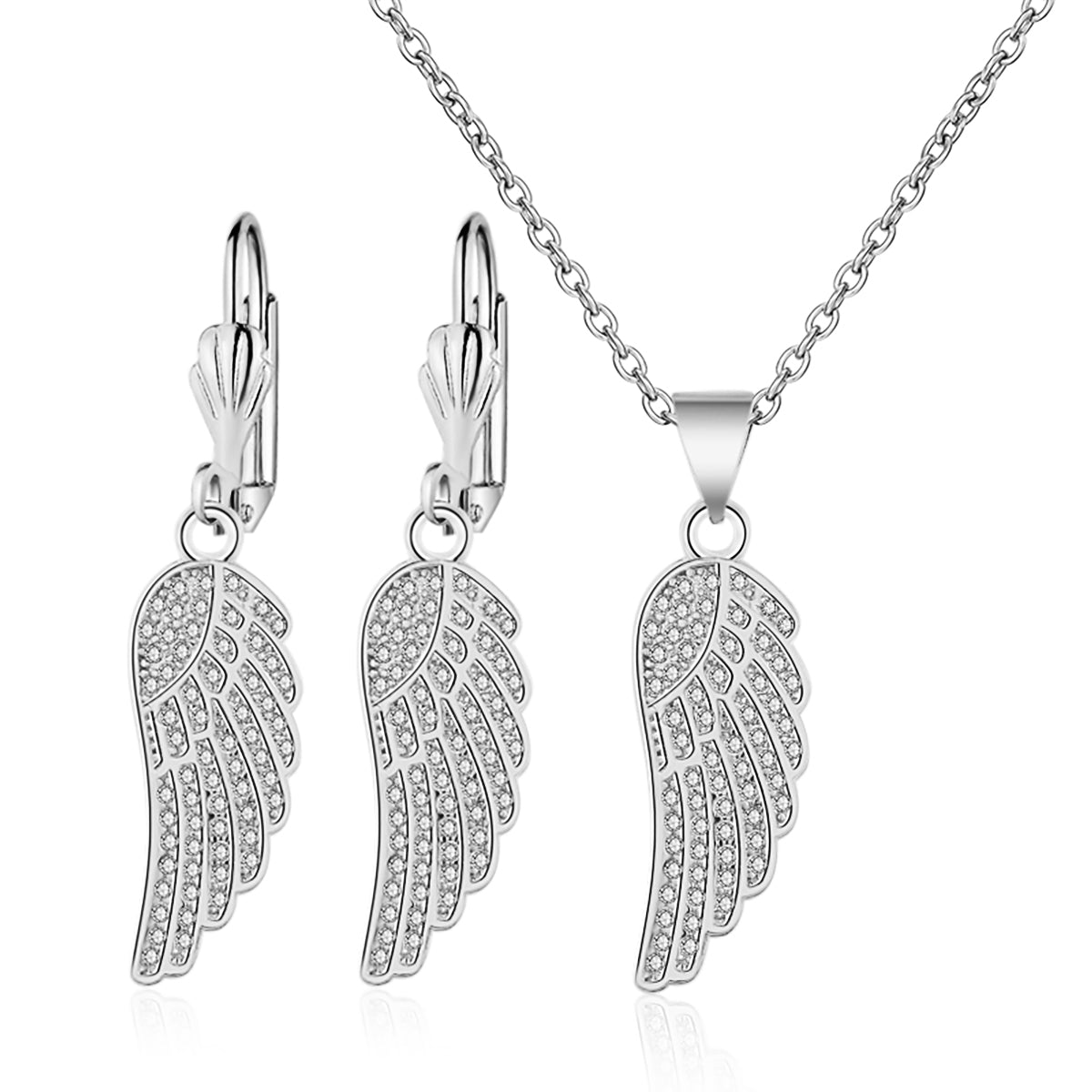 Women Jewelry Set 14k Gold Plated Simulated Diamond Angel Wings