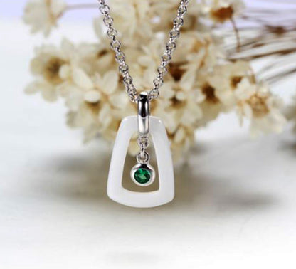 925 Sterling Silver Agate Ceramics Sky View Pendant Necklace