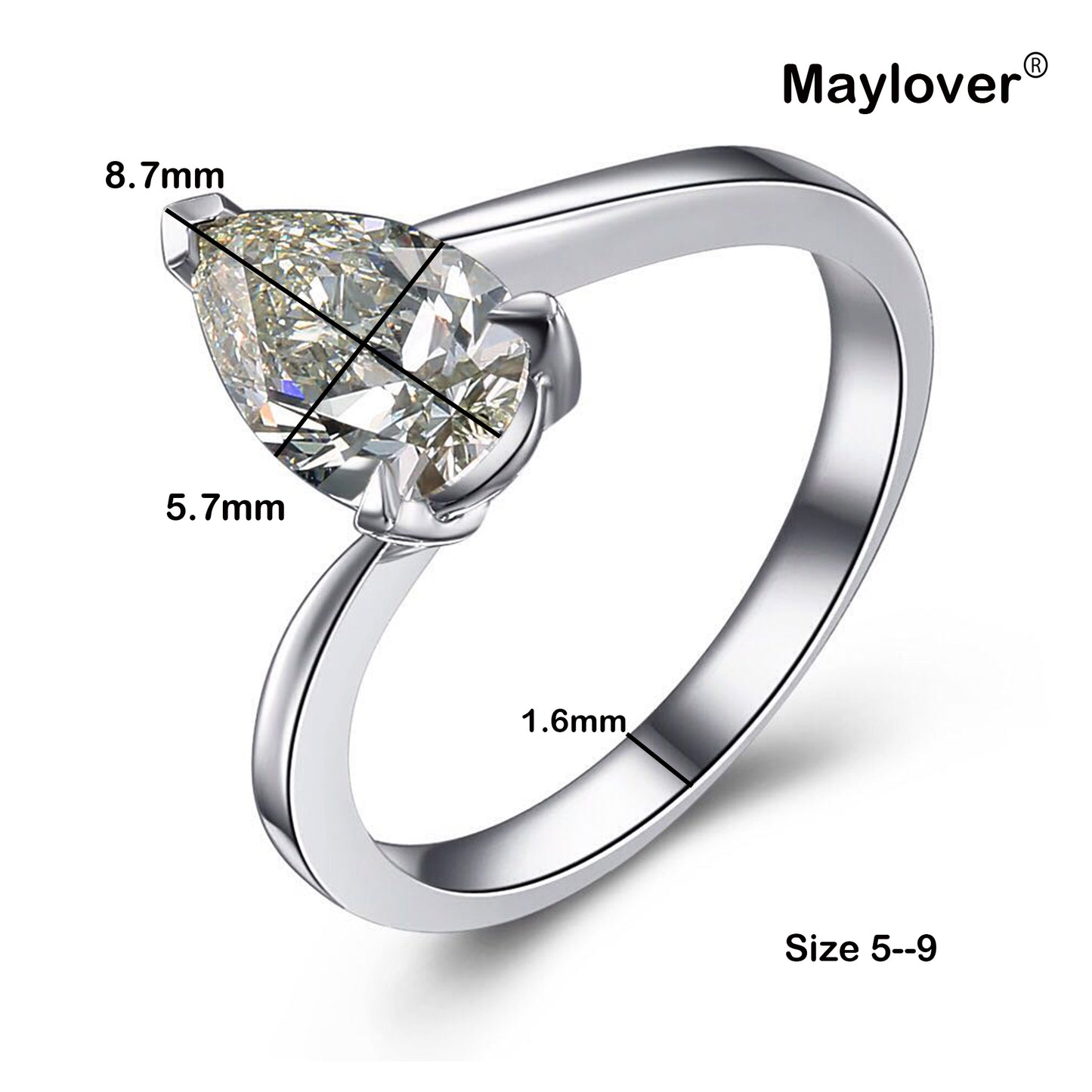 925 Sterling Silver Pear Shape  Promise Ring