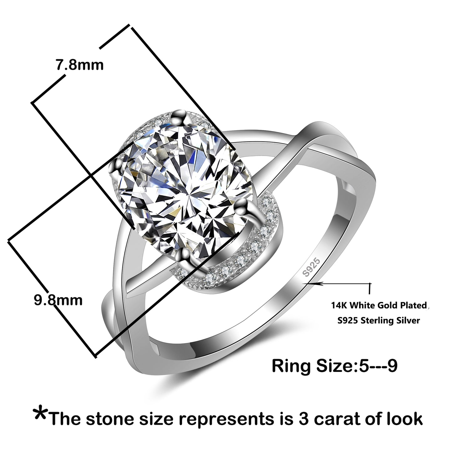 S925 Sterling Silver Ring Oval Shape Wedding Promise Ring
