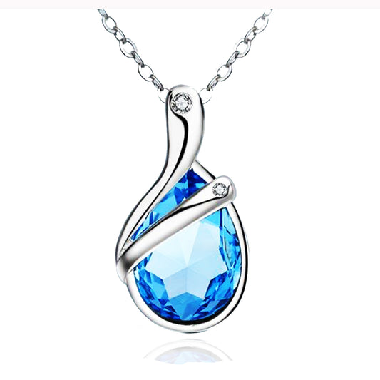 White Gold Plated Blue Crystal Pendant Necklace