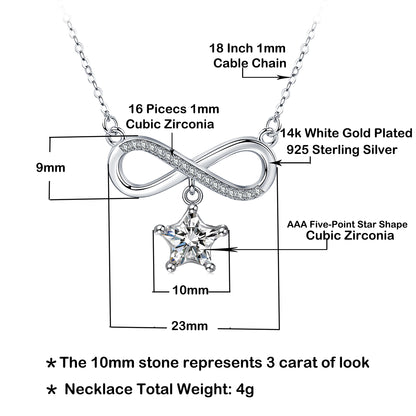 925 Sterling Silver Five Point Star Infinity Pendant Necklace