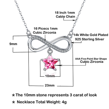 925 Sterling Silver Five Point Star Infinity Pendant Necklace
