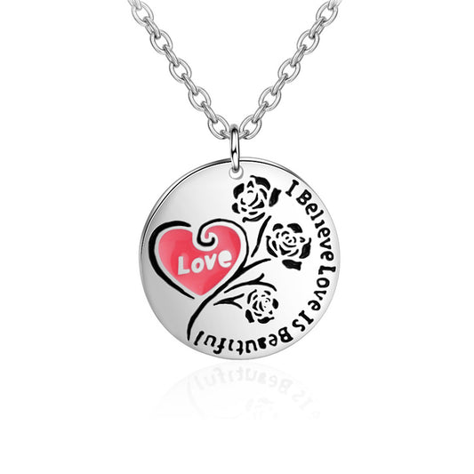 925 Sterling Silver Lover Heart Engraved Pendant Necklace