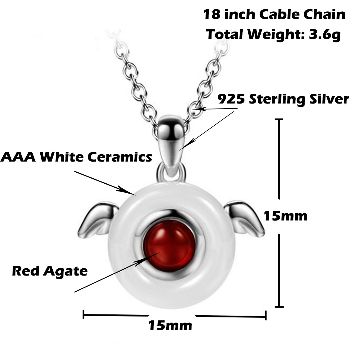 925 Sterling Silver Agate Ceramics Pendant Necklace