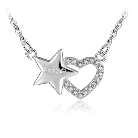 CZ Diamond Heart and Star Pendant Necklace