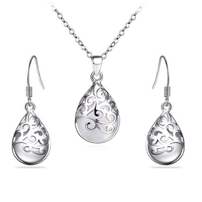Hollow Water Drop Moonstone Women Jewelry Set