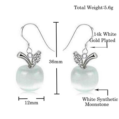 14k White Gold Plated Apple Moonstone Dangle Earrings